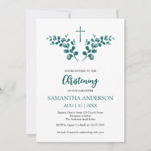 Christening Baptism Eucalyptus Greenery minimalist Invitation