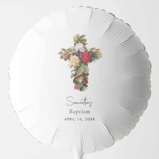 Christening Baptism Floral Cross Boy Girl Balloon (Front)