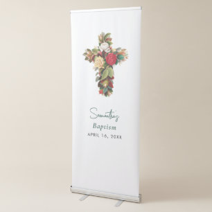 Christening Baptism Floral Cross Boy Girl Retractable Banner