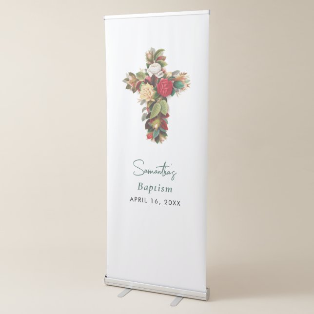 Christening Baptism Floral Cross Boy Girl Retractable Banner (3/4)