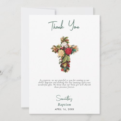Christening Baptism Floral Cross Boy Girl Thank You Card