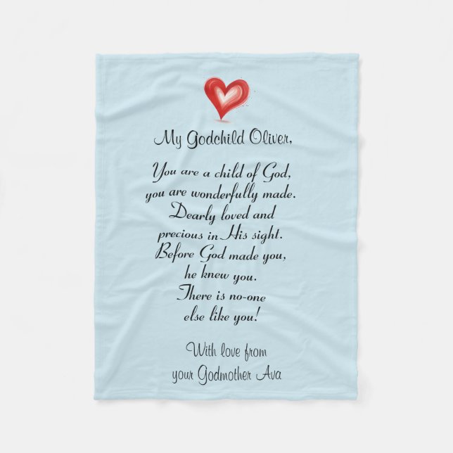 Christening / Baptism Gift For Godchild, Custom  Fleece Blanket (Front)