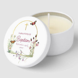 Christening Baptism Girl Pink Wildflowers Mini Candle Favors