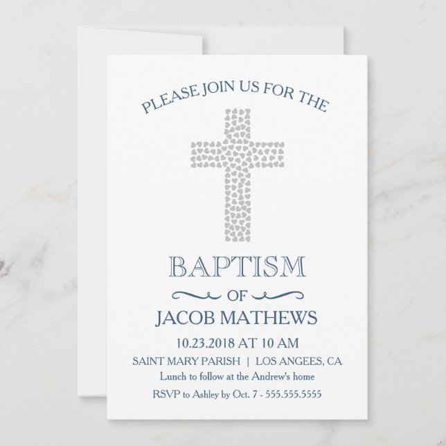 Christening, Baptism Invitation - Baby Boy Invite (Front)