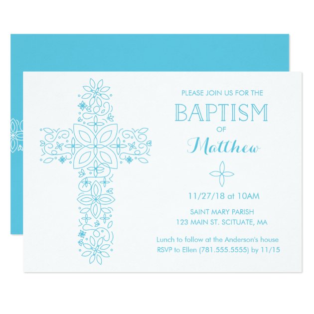 Christening, Baptism Invitation - Blue Cross