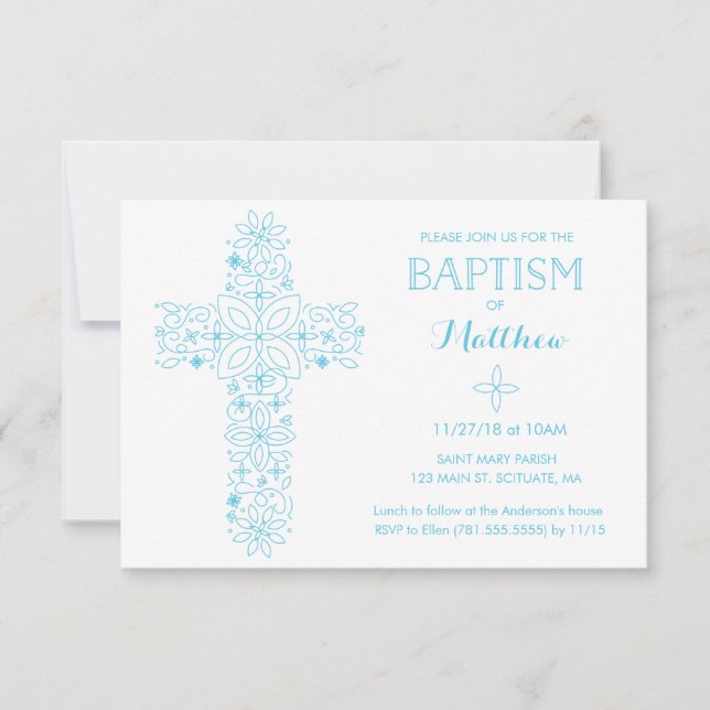 Christening, Baptism Invitation - Blue Cross (Front)