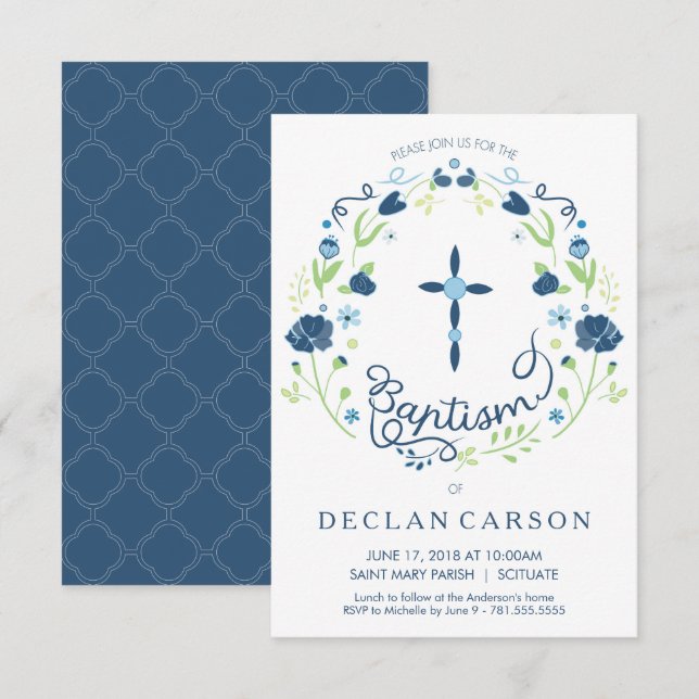 Christening, Baptism Invitation Boys Invite Card (Front/Back)