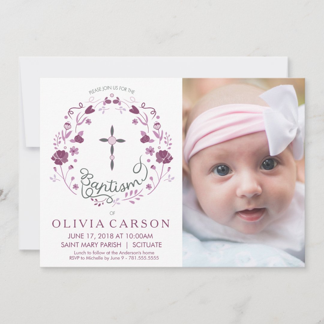 Christening, Baptism Photo Invitation with Cross | Zazzle