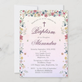 Christening Baptism  Pink Floral Flowers Girls Invitation