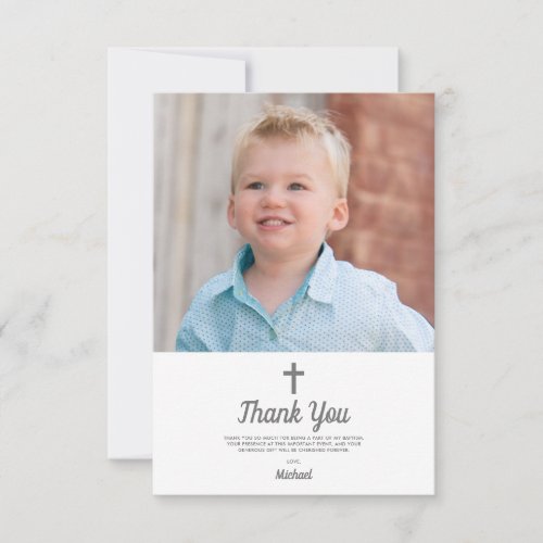 Christening Baptism Religious Boy Photo Thank You Card