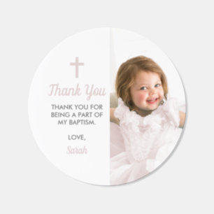 Christening Baptism Religious Pink Girl Photo Classic Round Sticker