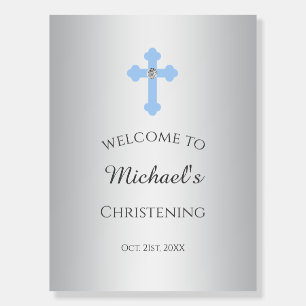 Christening Baptism Silver Blue Cross Welcome Boy Foam Board