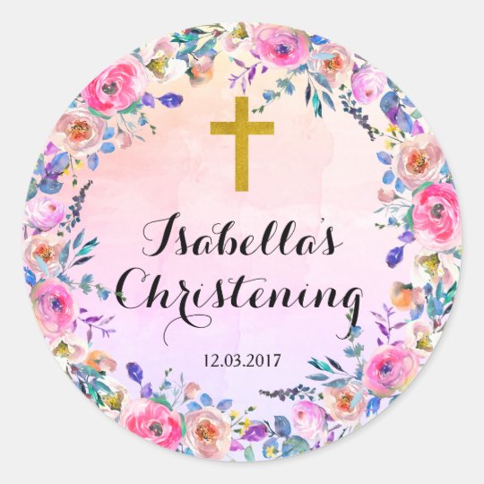 Christening Baptism Sticker - Gold cross | Zazzle.com