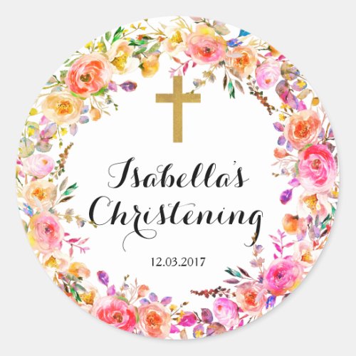 Christening Baptism Sticker _ Gold cross