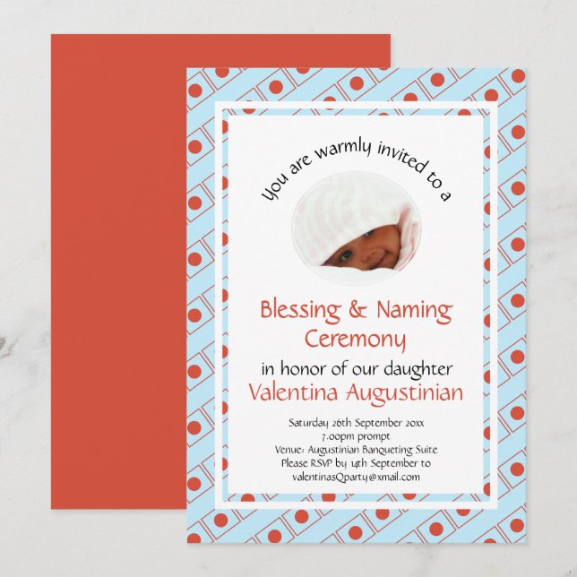 Christening | BLESSING NAMING | Coral Blue | Photo Invitation (Front/Back)