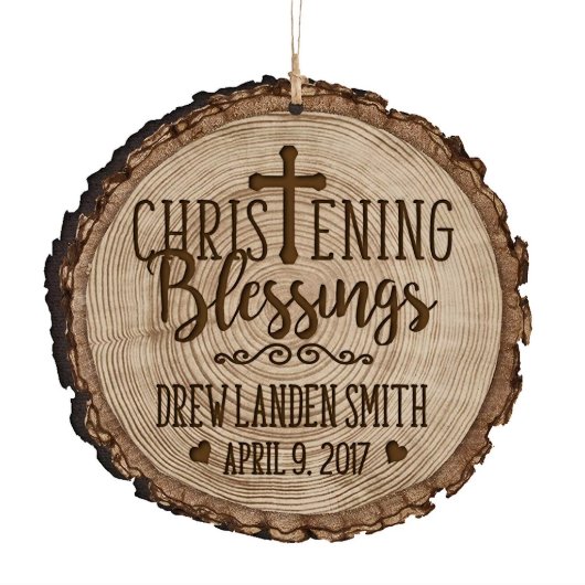 Christening Blessings Wooden Keepsake Ornament (Front)