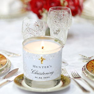 Christening blue boy silver glitter name scented candle