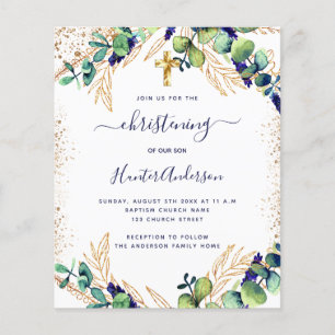 Christening blue eucalyptus greenery invitation flyer