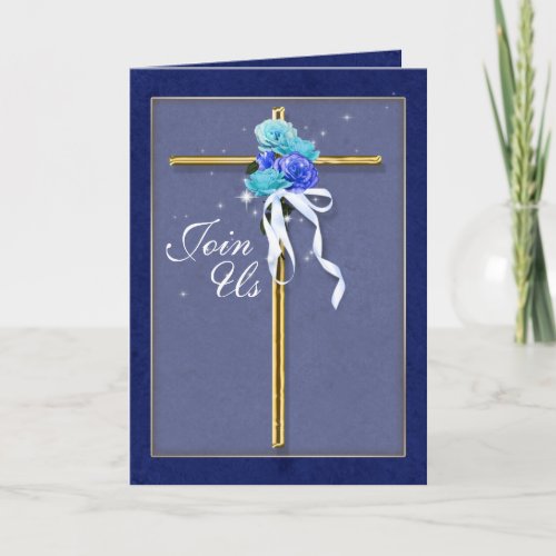 Christening blue gold invitation PERSONALIZE