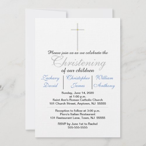 Christening Blue Triplets Invitations