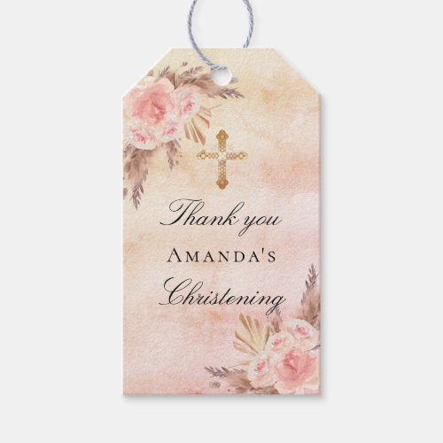 Christening blush pampas grass rose thank you gift tags