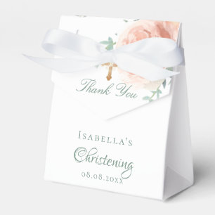 Christening blush pink rose floral girl thank you favor boxes