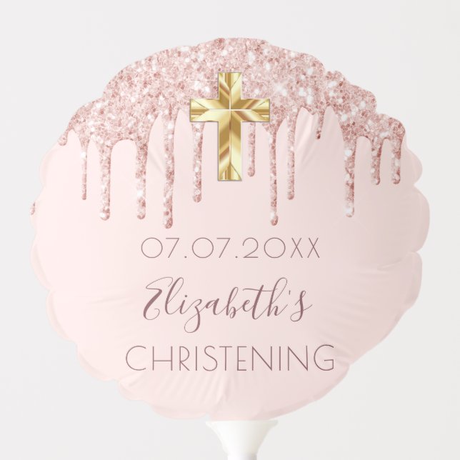 Christening blush rose gold glitter name girl balloon (Front)