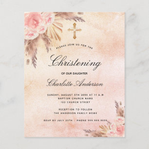 Christening blush rose pampas floral invitation