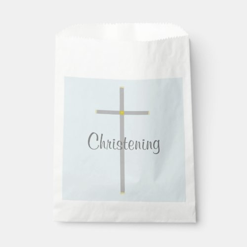 Christening Boy Blue Grey Silver Cross Favor Bag
