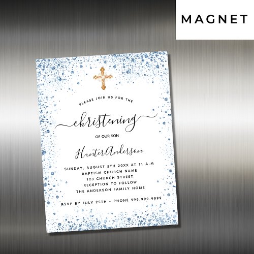 Christening boy blue white gold invitation magnet