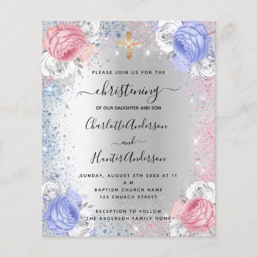 Christening boy girl blue pink budget invitation flyer