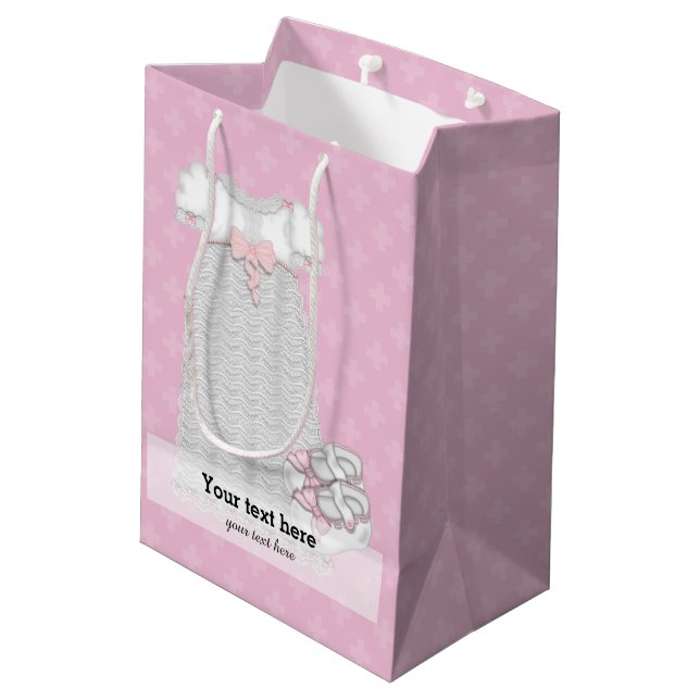 Christening * choose background color medium gift bag (Back Angled)