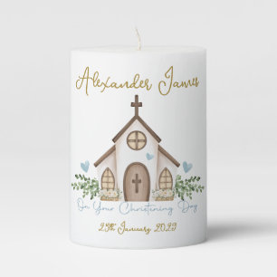 Christening Church Eucalyptus Leaves  Pillar Candle