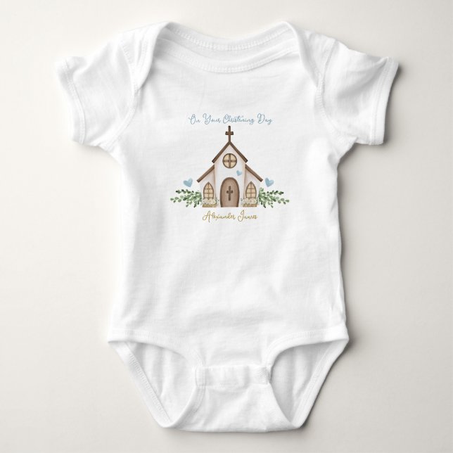 Christening Church Eucalyptus Leaves T-Shirt Baby Bodysuit (Front)