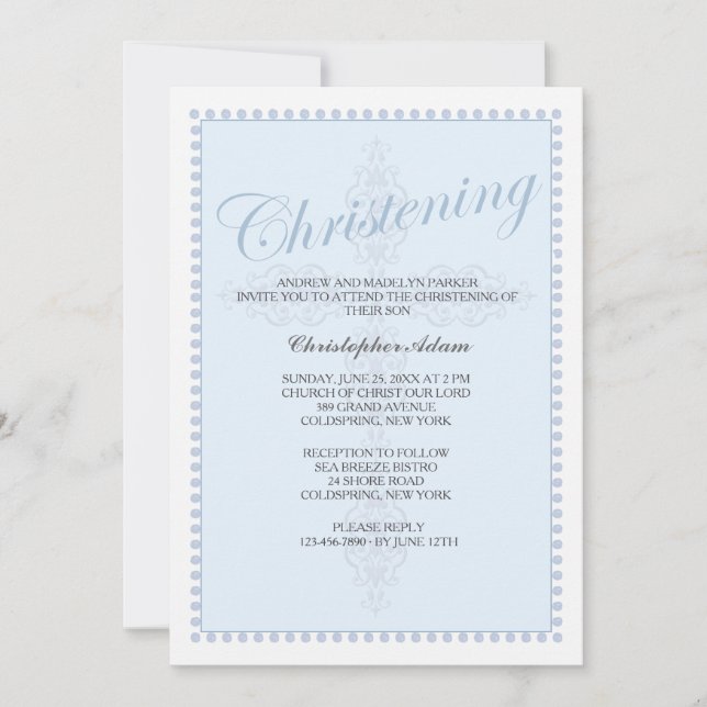 Christening Cross Blue Invitation (Front)
