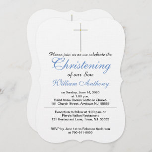 Christening Cross Blue Invitations