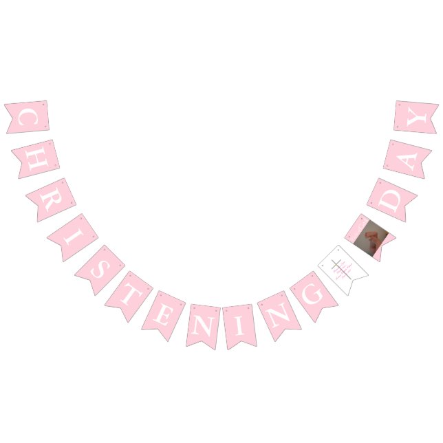 Christening Cross Girl Pink Photo Bunting Flags (All)