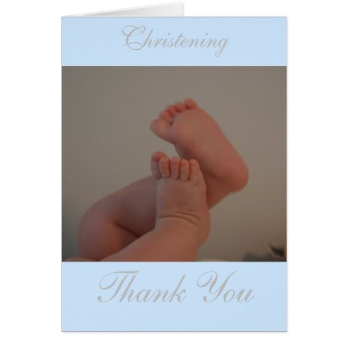 Christening Cross Light Blue Photo Thank You Card