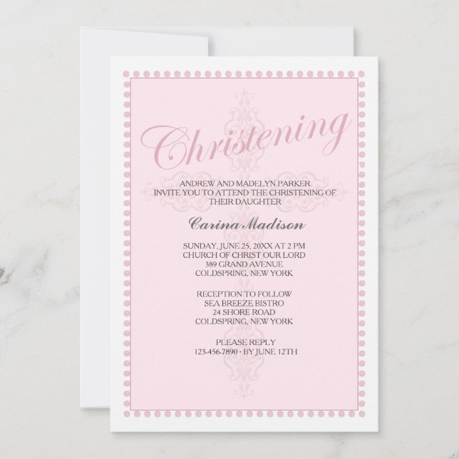 Christening Cross Pink Invitation (Front)