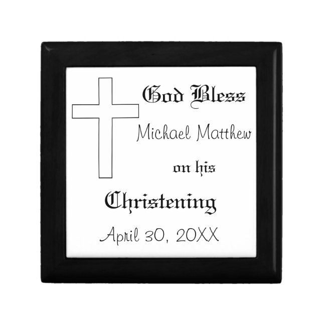 Christening, Customize Name & Date Jewelry Box (Front)