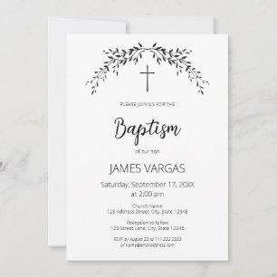 Christening. Elegant leaves floral Baptism Invitation