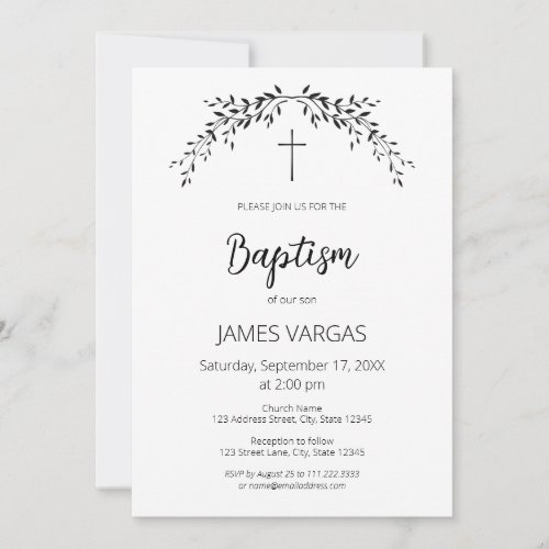 Christening Elegant leaves floral Baptism Invitation