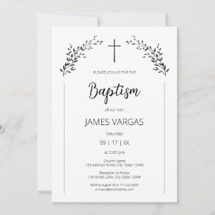 Christening. Elegant leaves floral Baptism Invitation