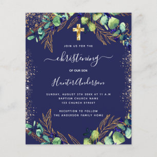 Christening eucalyptus greenery blue invitation