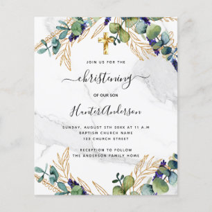 Christening eucalyptus greenery marble invitation