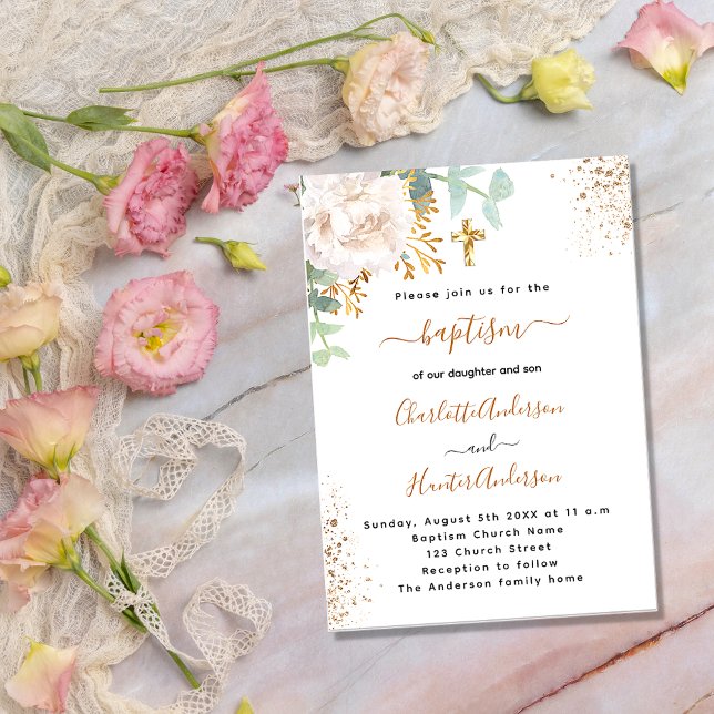 Christening eucalyptus greenery rose gold floral invitation (Creator Uploaded)