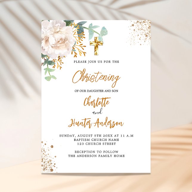 Christening eucalyptus greenery twin floral luxury invitation (Creator Uploaded)