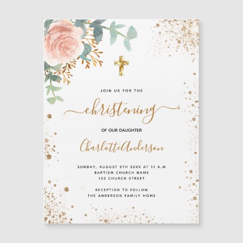 Christening eucalyptus rose invitation magnet