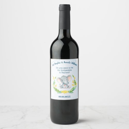 Christening Gift for Godparents Wine Label