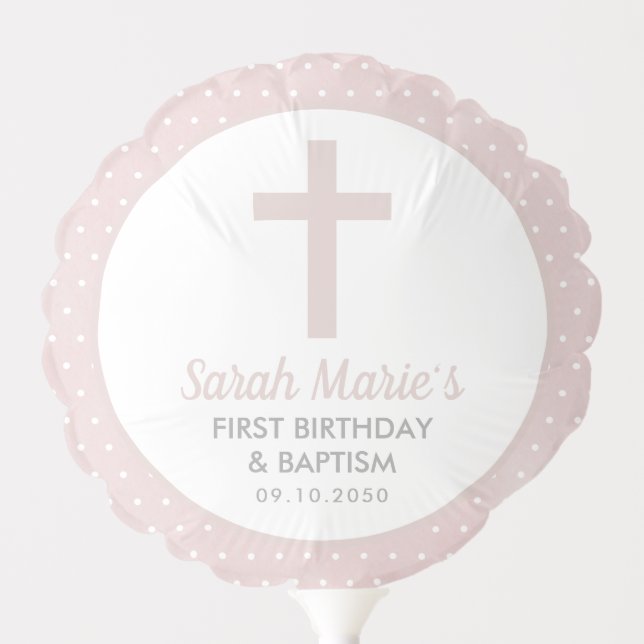 Christening Girl Baptism First Birthday Pink Balloon (Front)